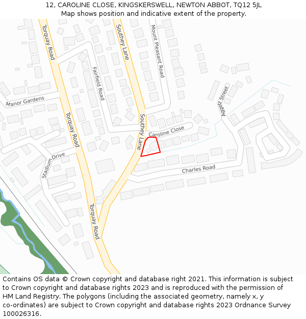 12, CAROLINE CLOSE, KINGSKERSWELL, NEWTON ABBOT, TQ12 5JL: Location map and indicative extent of plot