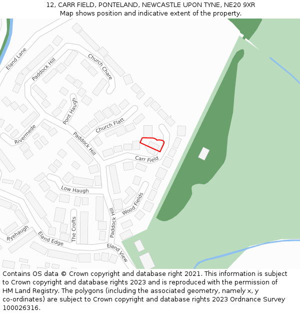 12, CARR FIELD, PONTELAND, NEWCASTLE UPON TYNE, NE20 9XR: Location map and indicative extent of plot