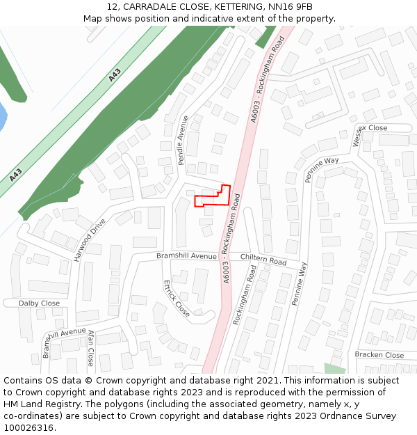 12, CARRADALE CLOSE, KETTERING, NN16 9FB: Location map and indicative extent of plot