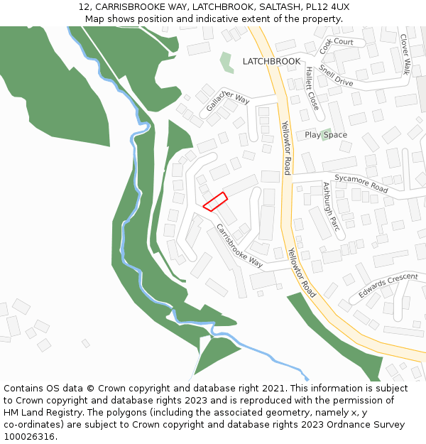 12, CARRISBROOKE WAY, LATCHBROOK, SALTASH, PL12 4UX: Location map and indicative extent of plot