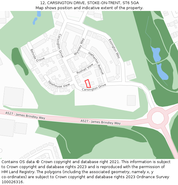 12, CARSINGTON DRIVE, STOKE-ON-TRENT, ST6 5GA: Location map and indicative extent of plot