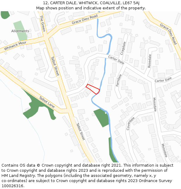 12, CARTER DALE, WHITWICK, COALVILLE, LE67 5AJ: Location map and indicative extent of plot