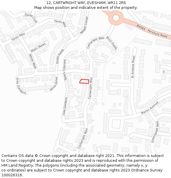 12, CARTWRIGHT WAY, EVESHAM, WR11 2RS: Location map and indicative extent of plot