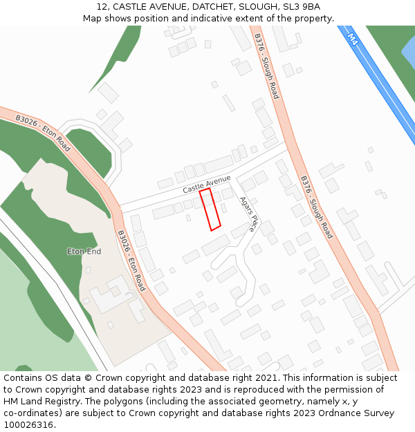 12, CASTLE AVENUE, DATCHET, SLOUGH, SL3 9BA: Location map and indicative extent of plot