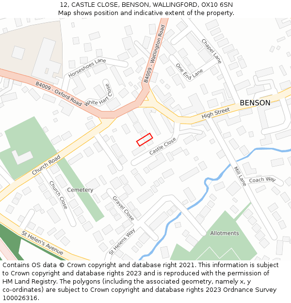 12, CASTLE CLOSE, BENSON, WALLINGFORD, OX10 6SN: Location map and indicative extent of plot