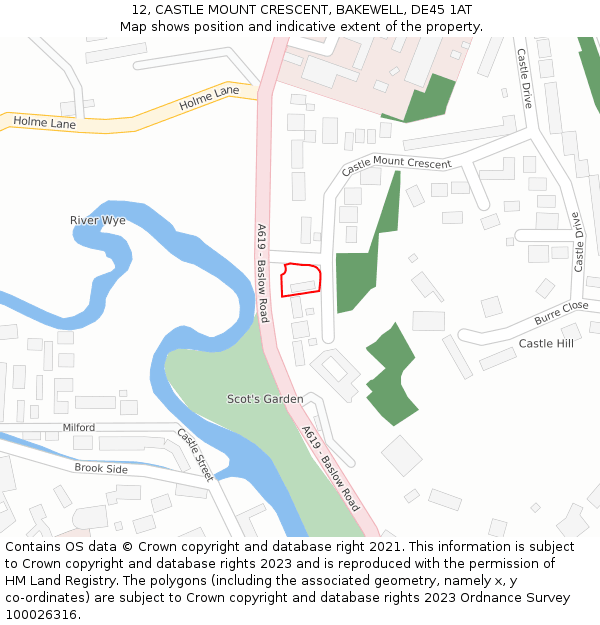 12, CASTLE MOUNT CRESCENT, BAKEWELL, DE45 1AT: Location map and indicative extent of plot