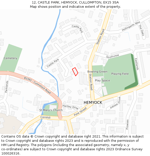 12, CASTLE PARK, HEMYOCK, CULLOMPTON, EX15 3SA: Location map and indicative extent of plot