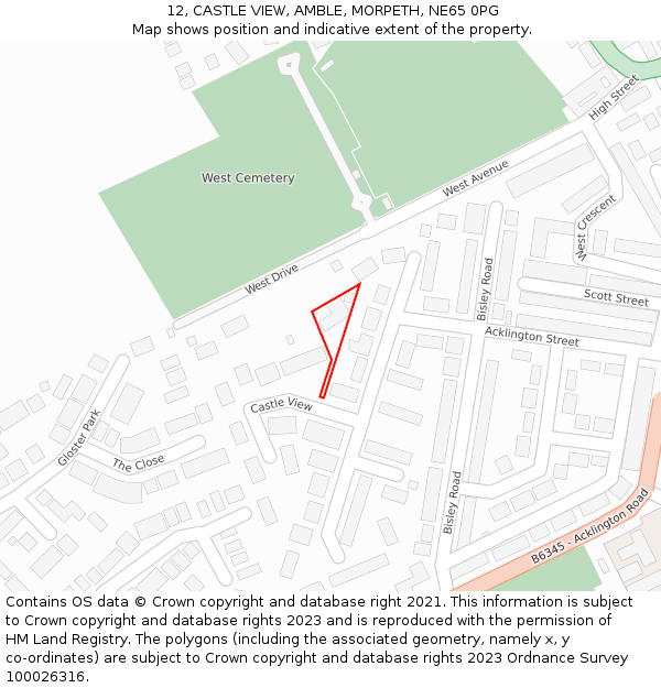 12, CASTLE VIEW, AMBLE, MORPETH, NE65 0PG: Location map and indicative extent of plot