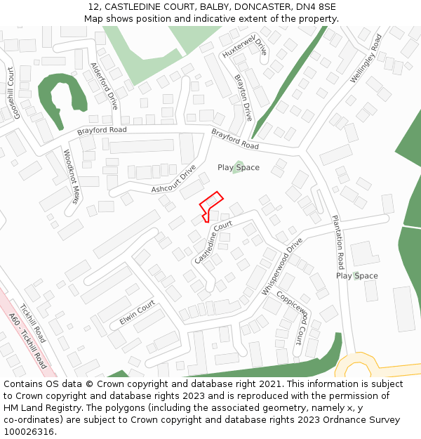 12, CASTLEDINE COURT, BALBY, DONCASTER, DN4 8SE: Location map and indicative extent of plot