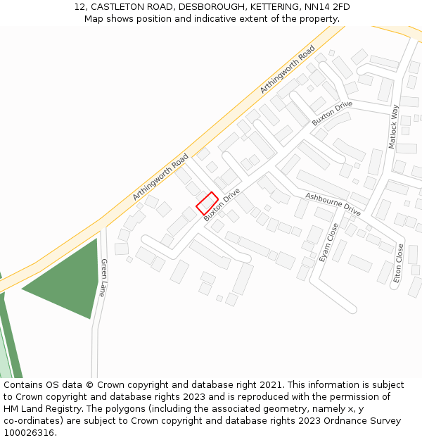 12, CASTLETON ROAD, DESBOROUGH, KETTERING, NN14 2FD: Location map and indicative extent of plot