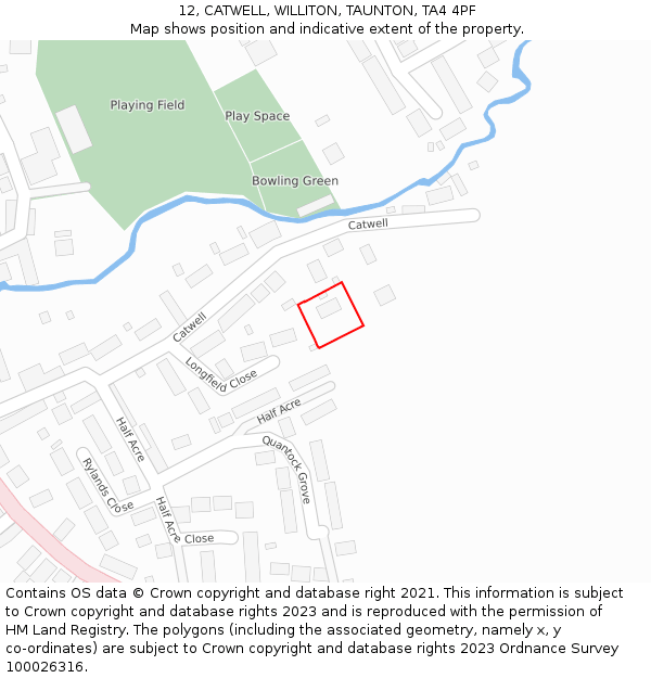 12, CATWELL, WILLITON, TAUNTON, TA4 4PF: Location map and indicative extent of plot