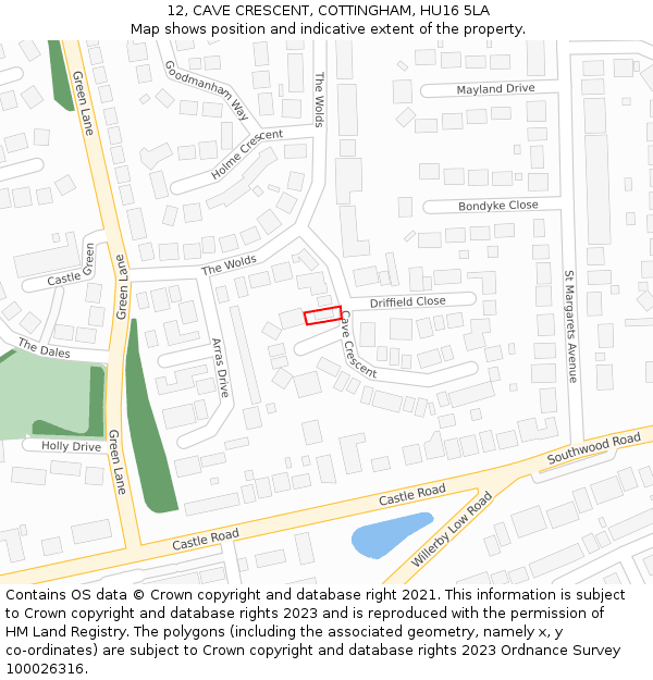 12, CAVE CRESCENT, COTTINGHAM, HU16 5LA: Location map and indicative extent of plot