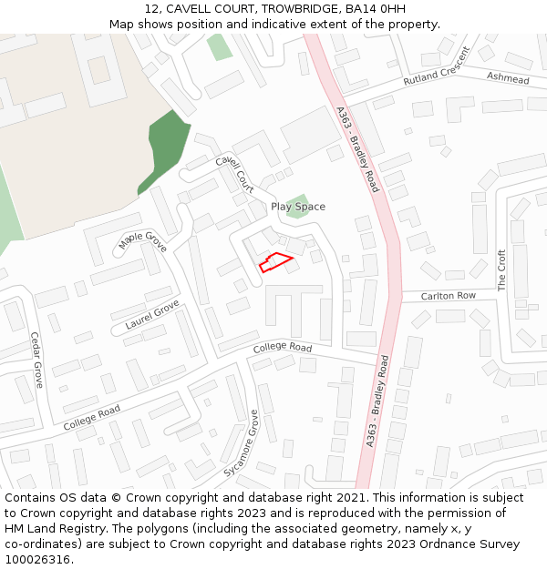 12, CAVELL COURT, TROWBRIDGE, BA14 0HH: Location map and indicative extent of plot