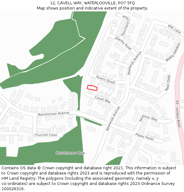 12, CAVELL WAY, WATERLOOVILLE, PO7 5FQ: Location map and indicative extent of plot