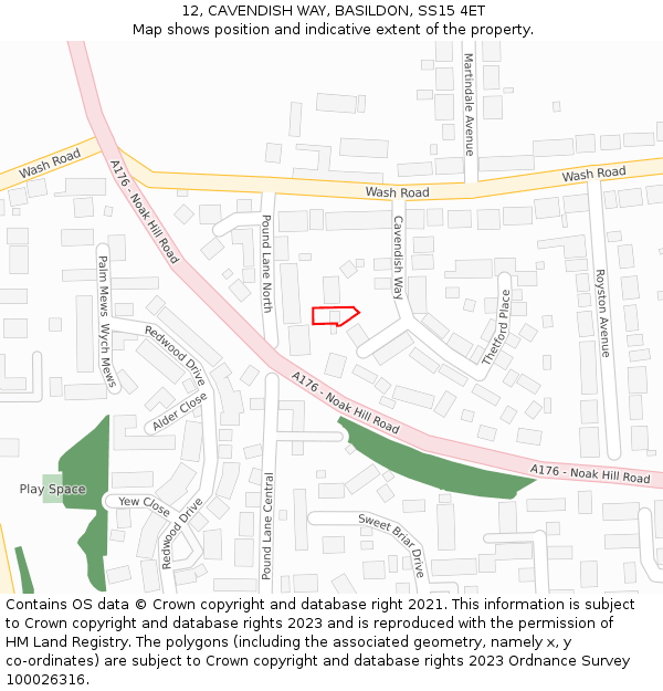 12, CAVENDISH WAY, BASILDON, SS15 4ET: Location map and indicative extent of plot