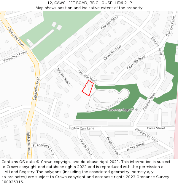 12, CAWCLIFFE ROAD, BRIGHOUSE, HD6 2HP: Location map and indicative extent of plot