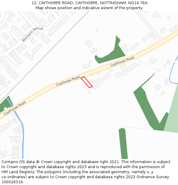 12, CAYTHORPE ROAD, CAYTHORPE, NOTTINGHAM, NG14 7EA: Location map and indicative extent of plot