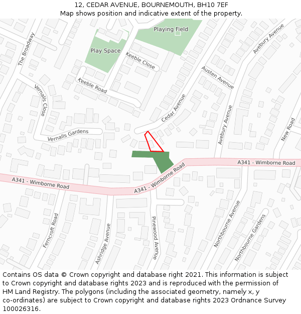 12, CEDAR AVENUE, BOURNEMOUTH, BH10 7EF: Location map and indicative extent of plot