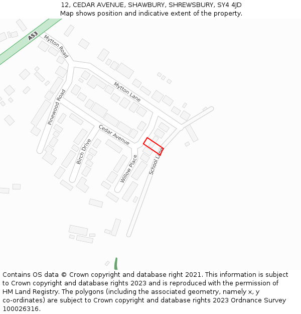 12, CEDAR AVENUE, SHAWBURY, SHREWSBURY, SY4 4JD: Location map and indicative extent of plot