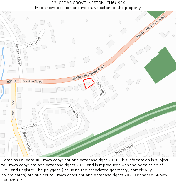 12, CEDAR GROVE, NESTON, CH64 9PX: Location map and indicative extent of plot