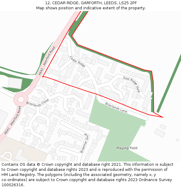 12, CEDAR RIDGE, GARFORTH, LEEDS, LS25 2PF: Location map and indicative extent of plot