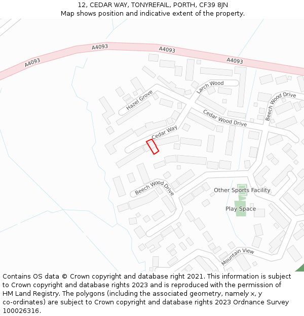 12, CEDAR WAY, TONYREFAIL, PORTH, CF39 8JN: Location map and indicative extent of plot