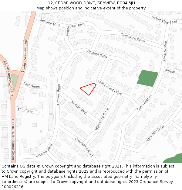 12, CEDAR WOOD DRIVE, SEAVIEW, PO34 5JH: Location map and indicative extent of plot