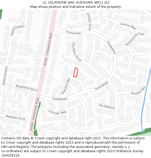 12, CELANDINE WAY, EVESHAM, WR11 2LY: Location map and indicative extent of plot