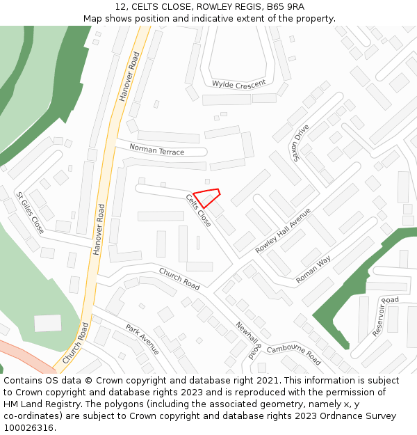 12, CELTS CLOSE, ROWLEY REGIS, B65 9RA: Location map and indicative extent of plot