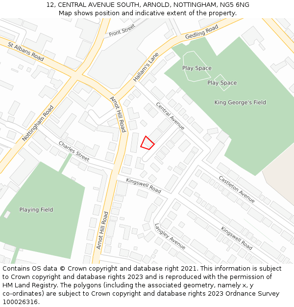 12, CENTRAL AVENUE SOUTH, ARNOLD, NOTTINGHAM, NG5 6NG: Location map and indicative extent of plot