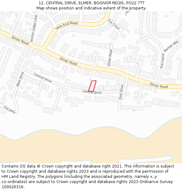 12, CENTRAL DRIVE, ELMER, BOGNOR REGIS, PO22 7TT: Location map and indicative extent of plot