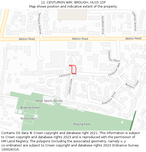 12, CENTURION WAY, BROUGH, HU15 1DF: Location map and indicative extent of plot