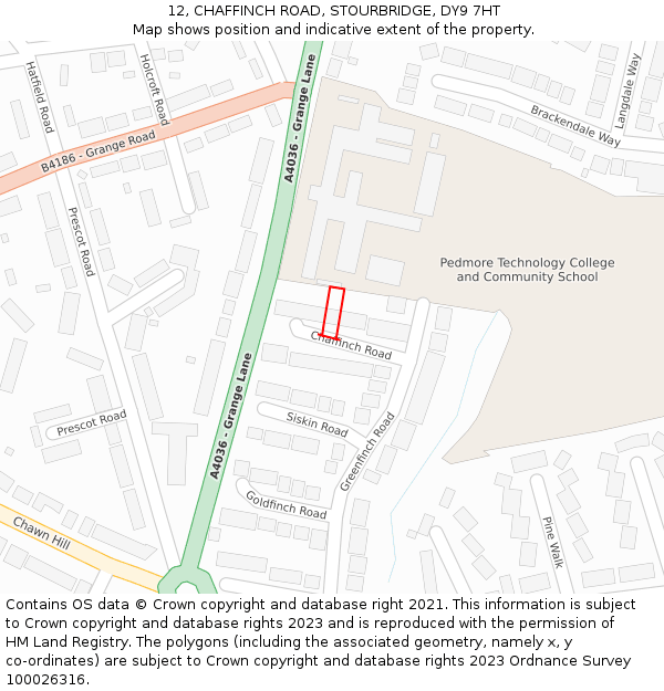 12, CHAFFINCH ROAD, STOURBRIDGE, DY9 7HT: Location map and indicative extent of plot