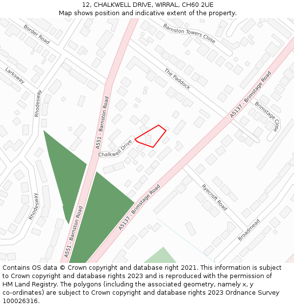 12, CHALKWELL DRIVE, WIRRAL, CH60 2UE: Location map and indicative extent of plot