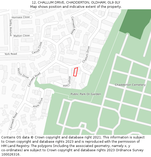 12, CHALLUM DRIVE, CHADDERTON, OLDHAM, OL9 0LY: Location map and indicative extent of plot