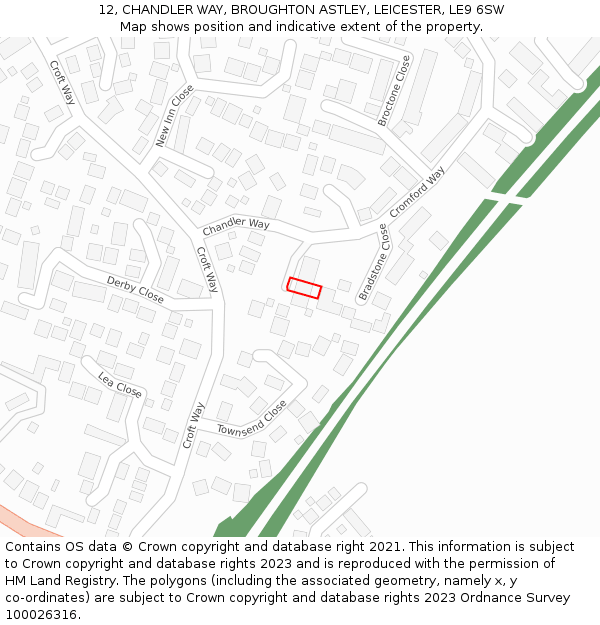 12, CHANDLER WAY, BROUGHTON ASTLEY, LEICESTER, LE9 6SW: Location map and indicative extent of plot