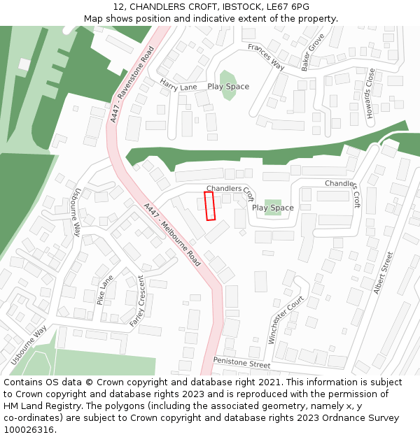12, CHANDLERS CROFT, IBSTOCK, LE67 6PG: Location map and indicative extent of plot