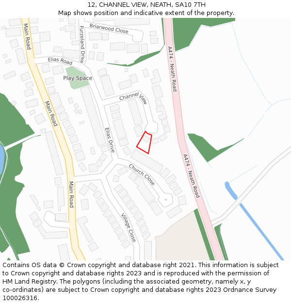 12, CHANNEL VIEW, NEATH, SA10 7TH: Location map and indicative extent of plot