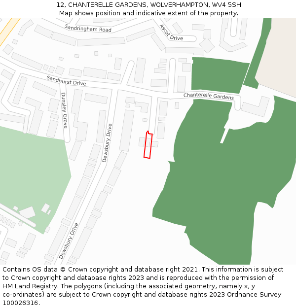 12, CHANTERELLE GARDENS, WOLVERHAMPTON, WV4 5SH: Location map and indicative extent of plot