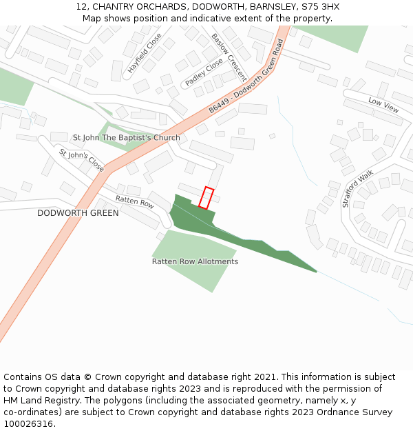 12, CHANTRY ORCHARDS, DODWORTH, BARNSLEY, S75 3HX: Location map and indicative extent of plot