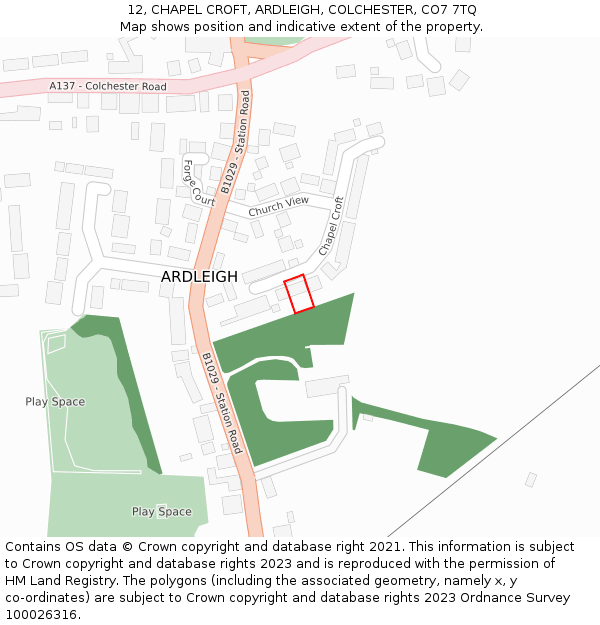 12, CHAPEL CROFT, ARDLEIGH, COLCHESTER, CO7 7TQ: Location map and indicative extent of plot