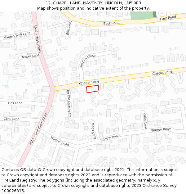 12, CHAPEL LANE, NAVENBY, LINCOLN, LN5 0ER: Location map and indicative extent of plot