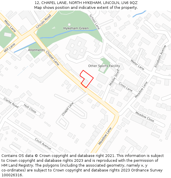 12, CHAPEL LANE, NORTH HYKEHAM, LINCOLN, LN6 9QZ: Location map and indicative extent of plot