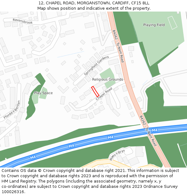 12, CHAPEL ROAD, MORGANSTOWN, CARDIFF, CF15 8LL: Location map and indicative extent of plot