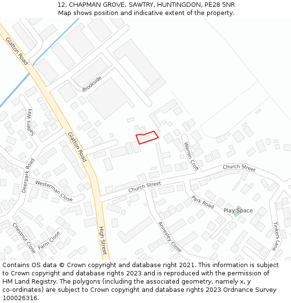 12, CHAPMAN GROVE, SAWTRY, HUNTINGDON, PE28 5NR: Location map and indicative extent of plot