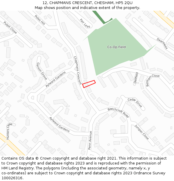 12, CHAPMANS CRESCENT, CHESHAM, HP5 2QU: Location map and indicative extent of plot