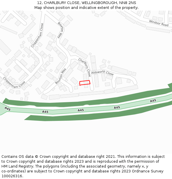 12, CHARLBURY CLOSE, WELLINGBOROUGH, NN8 2NS: Location map and indicative extent of plot