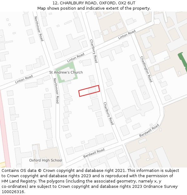 12, CHARLBURY ROAD, OXFORD, OX2 6UT: Location map and indicative extent of plot