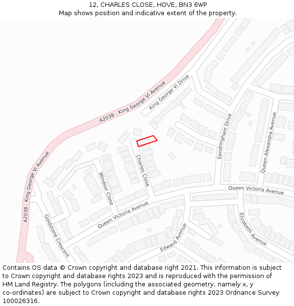 12, CHARLES CLOSE, HOVE, BN3 6WP: Location map and indicative extent of plot