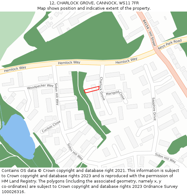 12, CHARLOCK GROVE, CANNOCK, WS11 7FR: Location map and indicative extent of plot